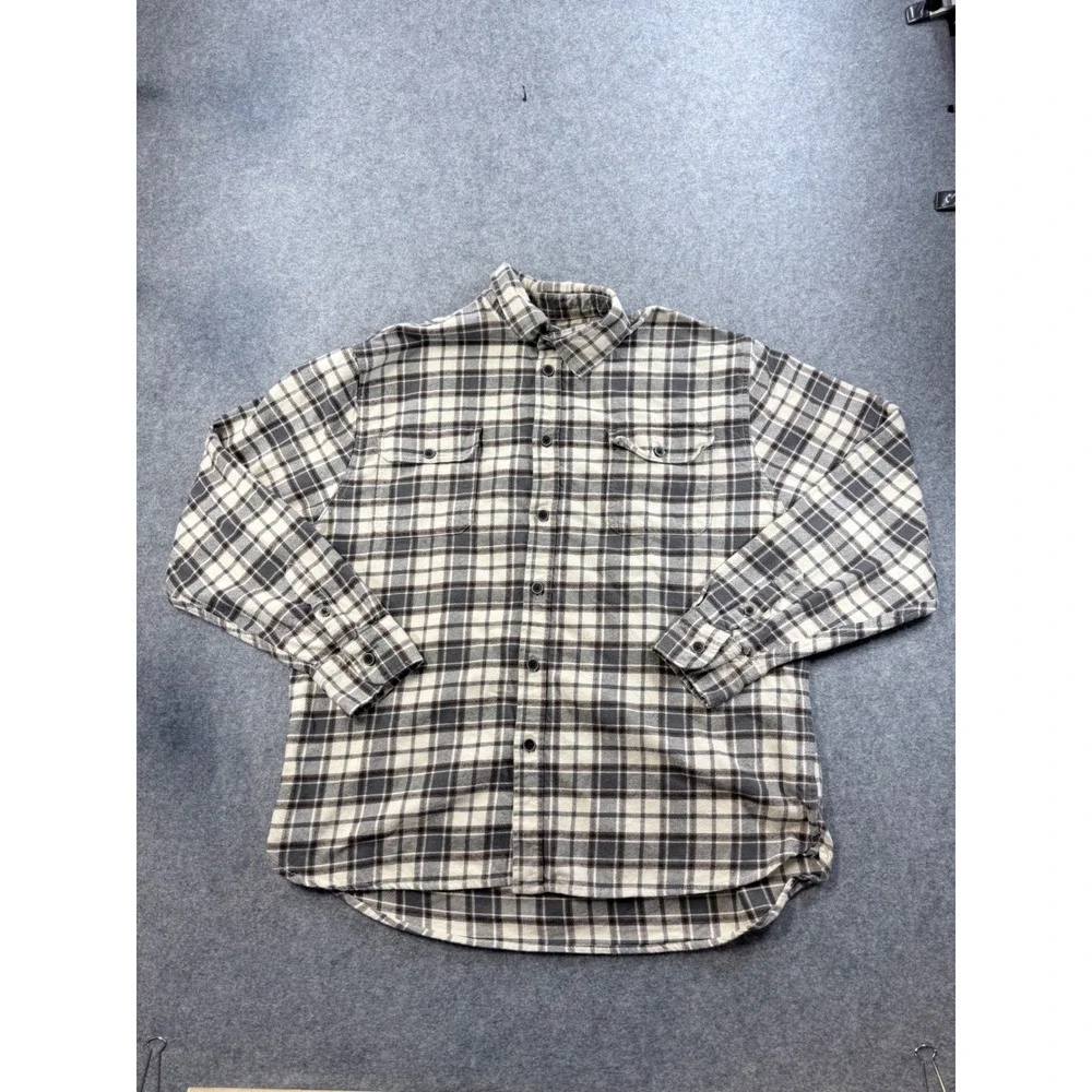 Jachs Mens Gray White Plaid Flannel Button Down Shirt Long Sleeve Size 2X